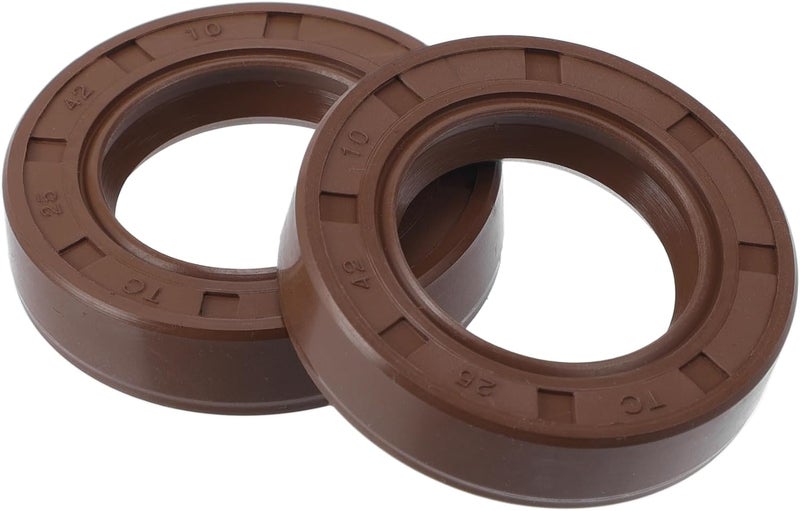VekAuto Universal Oil Seal TC Double Lip W Steel Spring Seal Ring Rotary Shaft Seal 25x42x10mm High Pressure FKM Rubber Brown 2 Pcs - Image 1